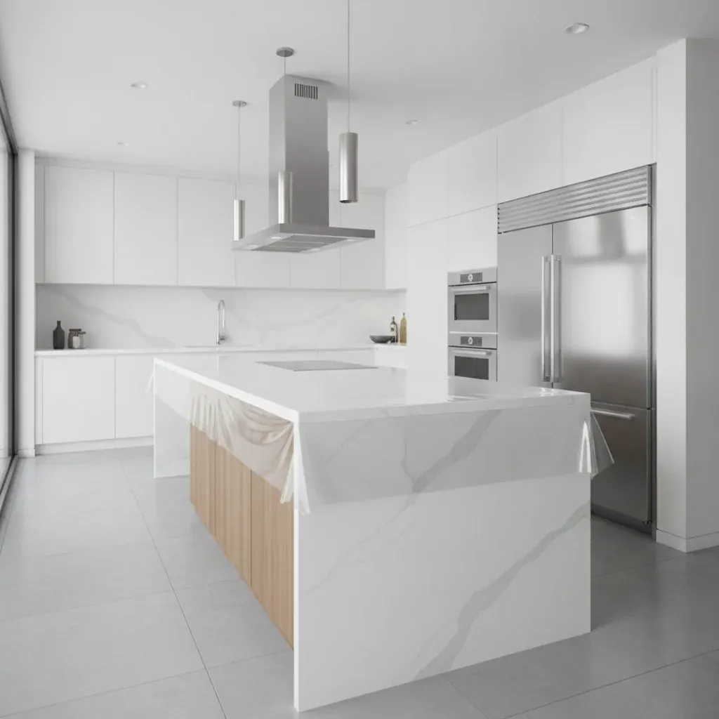 Kitchen island with surface protection film